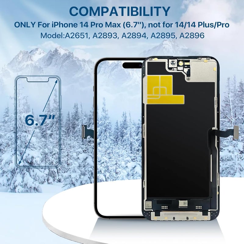 EXW for iPhone 14 PRO MAX Screen Replacement 6.7" Full HD LCD Display Digitizer, Quality Touch Screen with Repair Tools, Waterproof Seal & Protector – Compatible with A2894, A2651, A2893, A2896, A2895 - Image 2